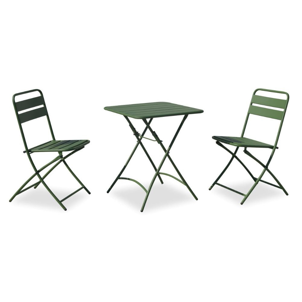 Café-Set – Klapptisch mit 2 Stühlen – grünes Metall