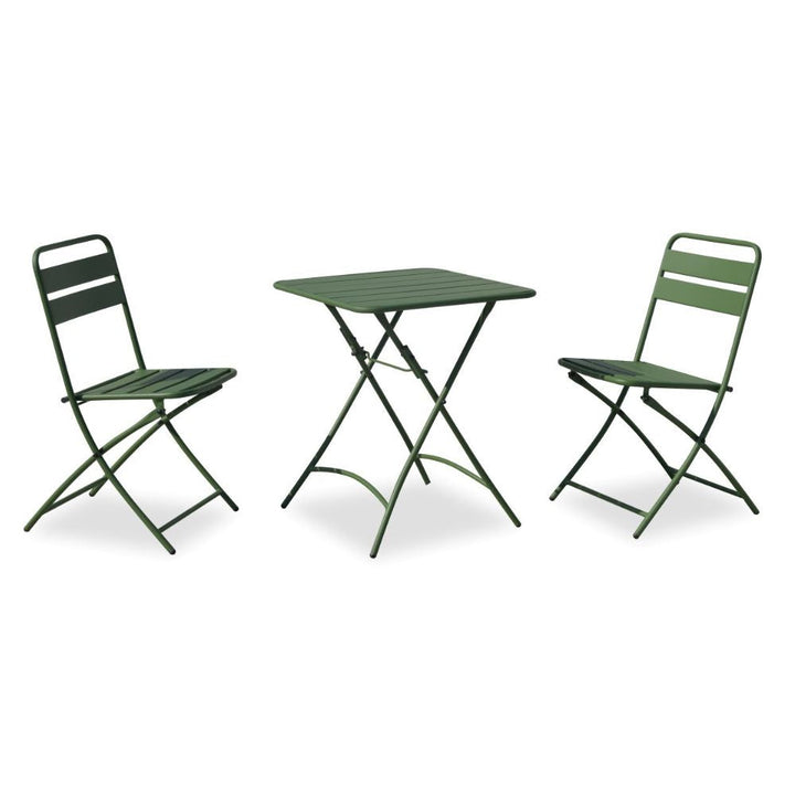 Café-Set – Klapptisch mit 2 Stühlen – grünes Metall