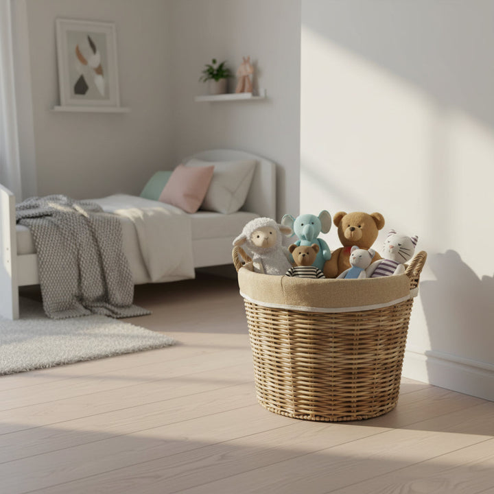 Wilgenmand met handvat en linnen – D50x37 cm