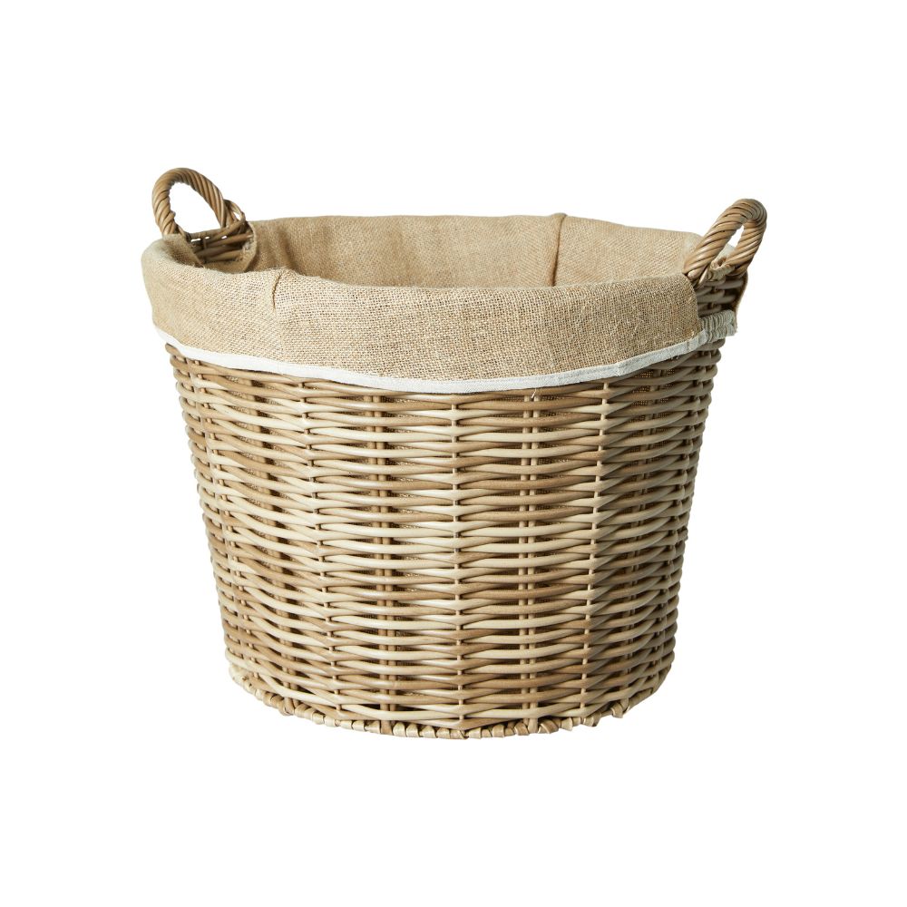 Wilgenmand met handvat en linnen – D50x37 cm