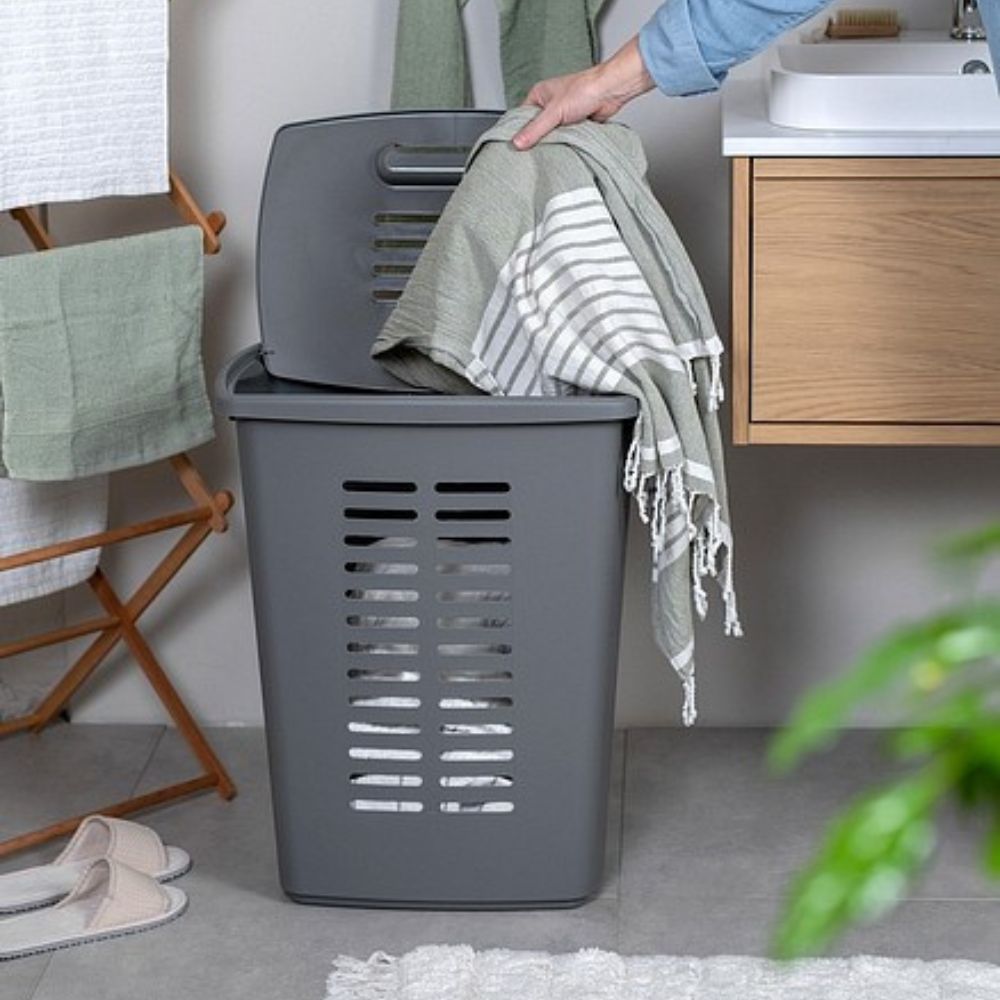 Wäschekorb 60 L Luxus – Steingrau