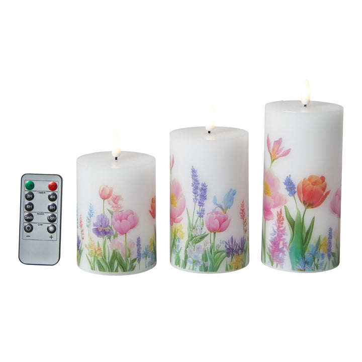 LED-Blockleuchten-Set, 3er-Pack – Blumenmotiv – mit Fernbedienung und Timerfunktion
