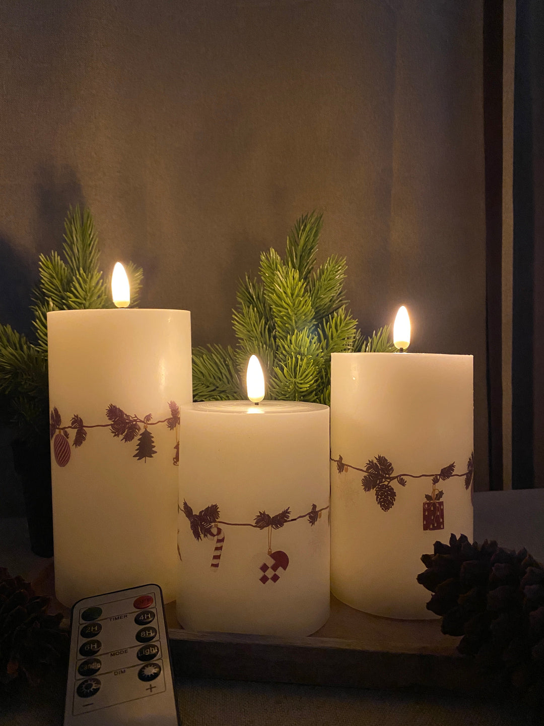 3 LED-Wachskerzen, Weihnachtsgirlande – mit Fernbedienung