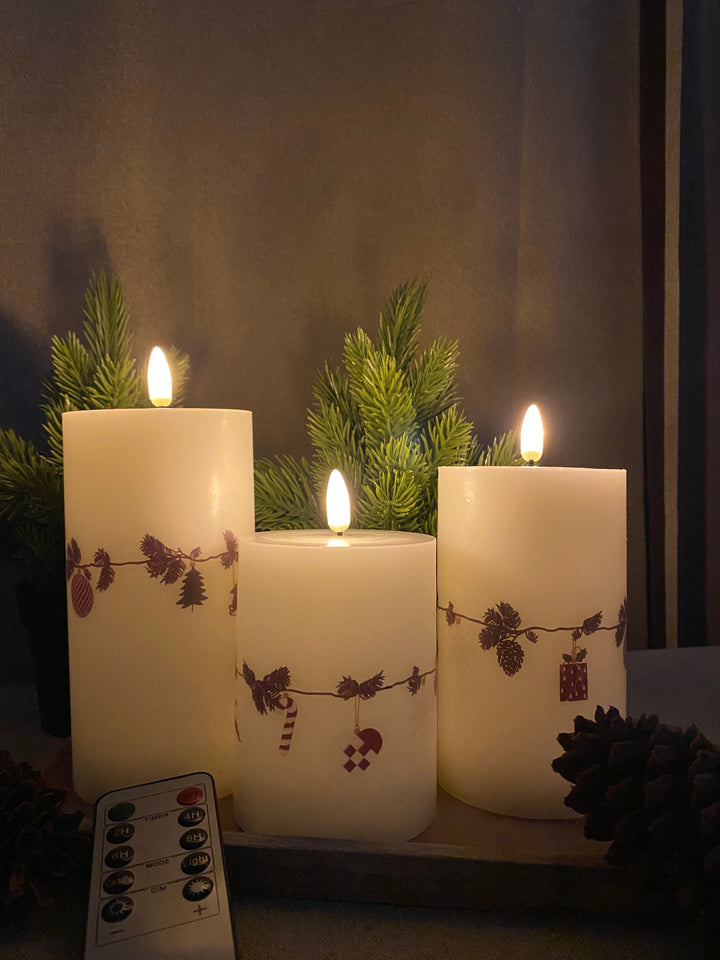 3 LED-Wachskerzen, Weihnachtsgirlande – mit Fernbedienung
