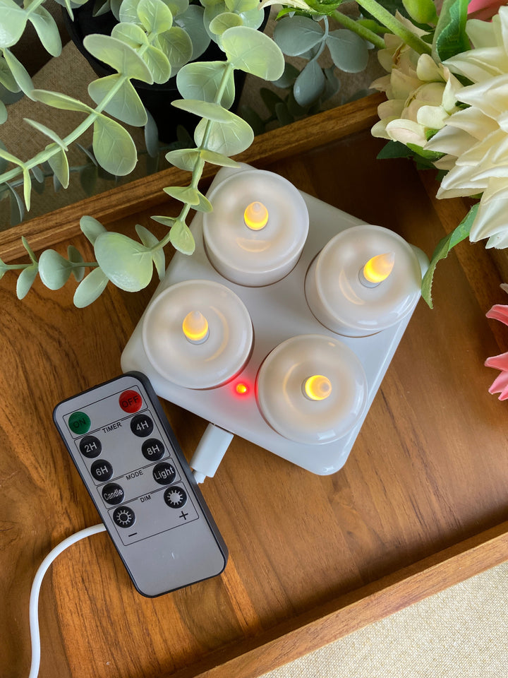4 LED-Teelichter - wiederaufladbar mit Fernbedienung
