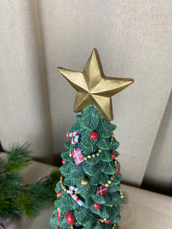 Weihnachtsbaum mit Dekoration, 50 cm, Polyresin, dunkelgrün