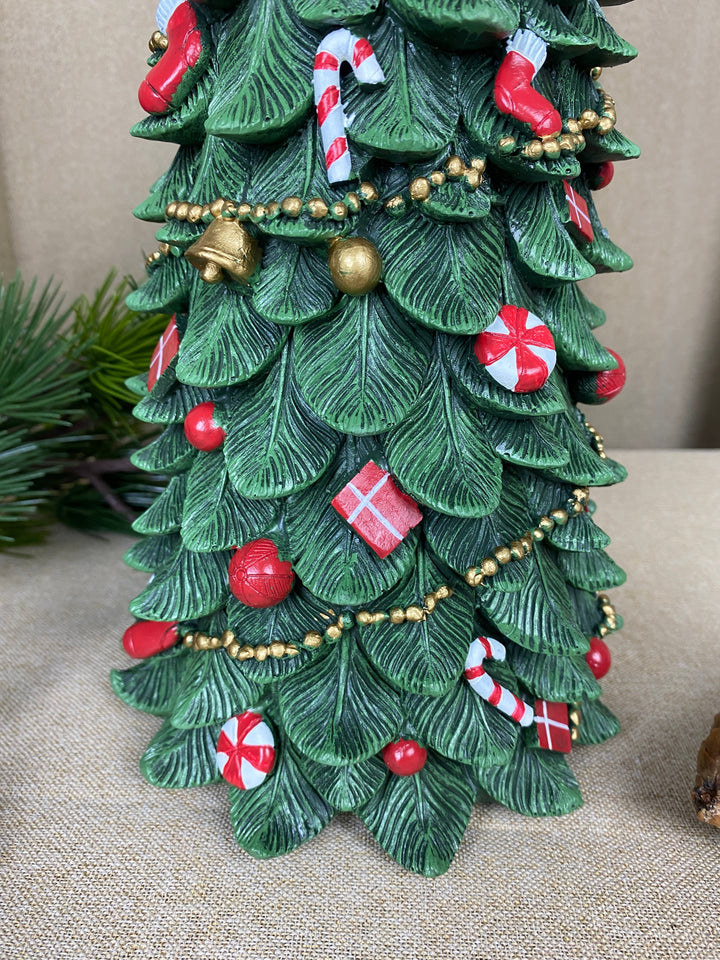 Weihnachtsbaum mit Dekoration, 50 cm, Polyresin, dunkelgrün