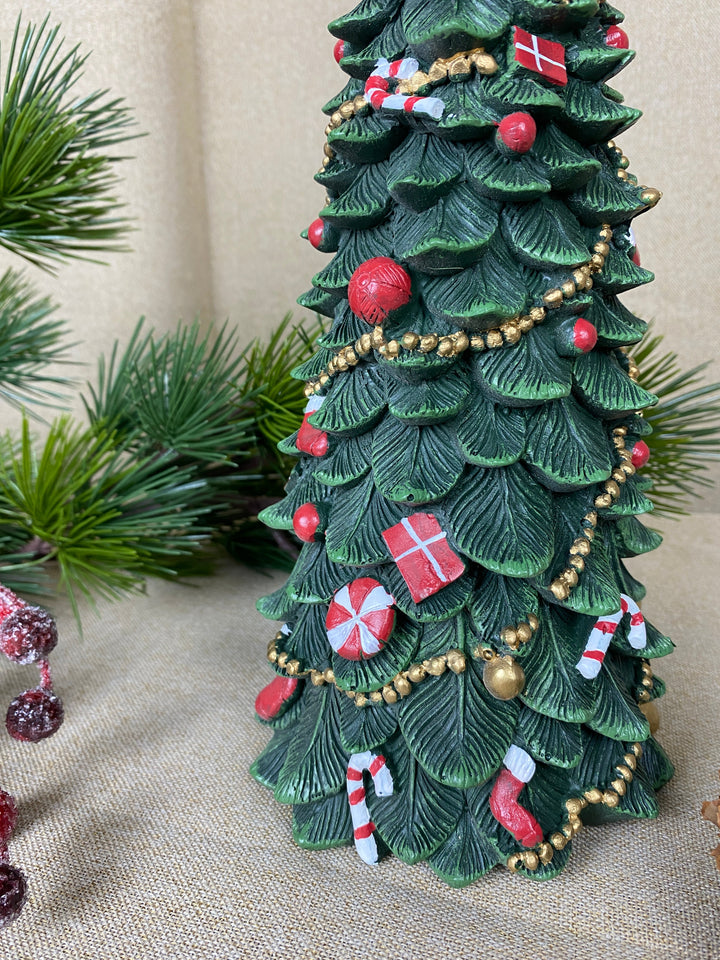 Kerstboom met versiering, 33 cm, polyresin, donkergroen