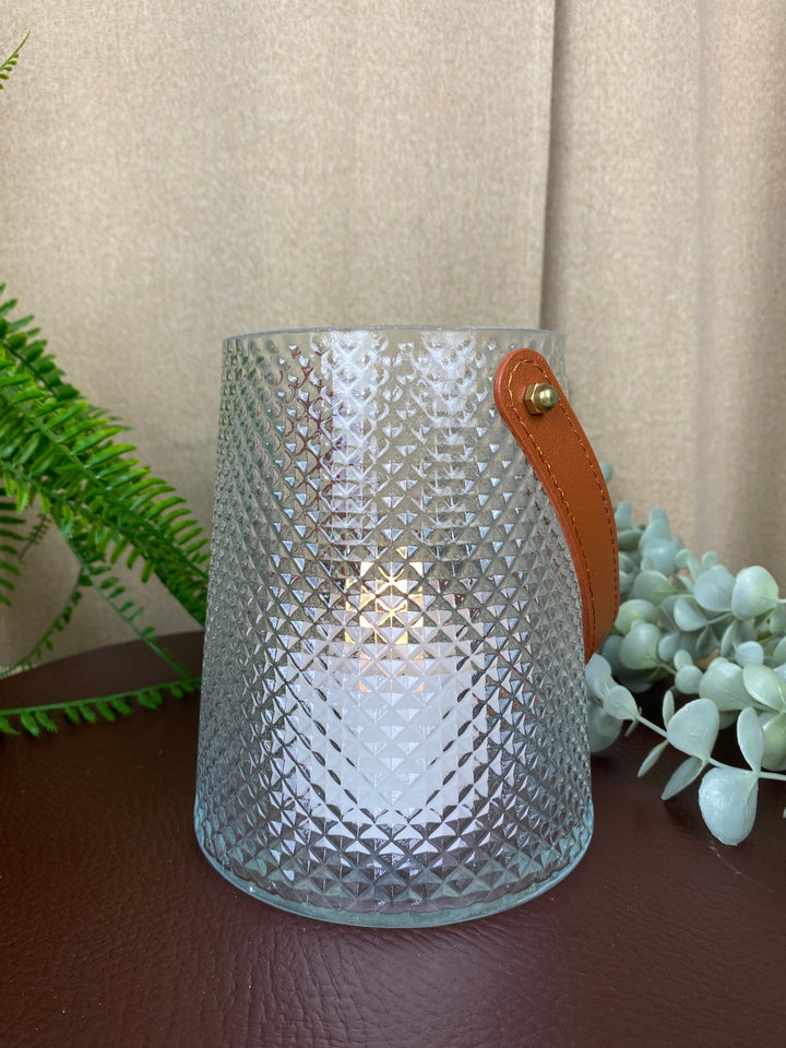 Kerzenständer mit Griff, Ø 13 x 15 cm – aus Klarglas
