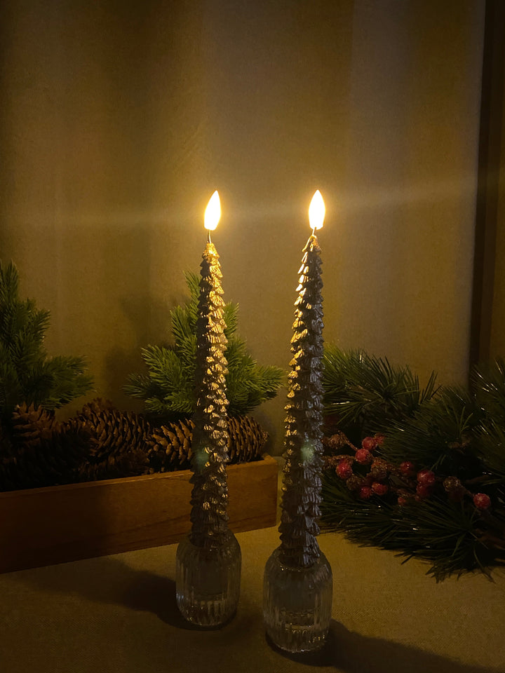 LED-Kerzenlichter - Weihnachtsbaum in Gold, 2 Stück, 25 cm, mit Fernbedienung