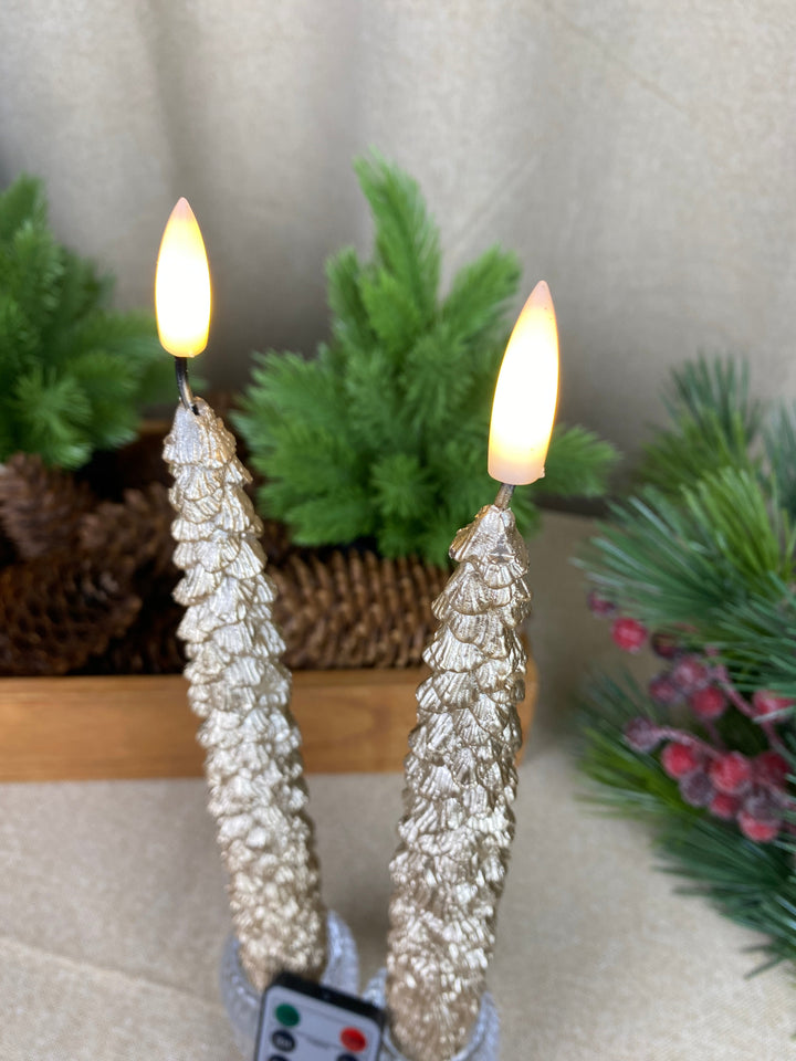 LED-Kerzenlichter - Weihnachtsbaum in Gold, 2 Stück, 25 cm, mit Fernbedienung