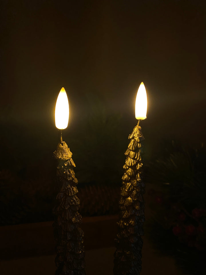 LED-Kerzenlichter - Weihnachtsbaum in Gold, 2 Stück, 25 cm, mit Fernbedienung