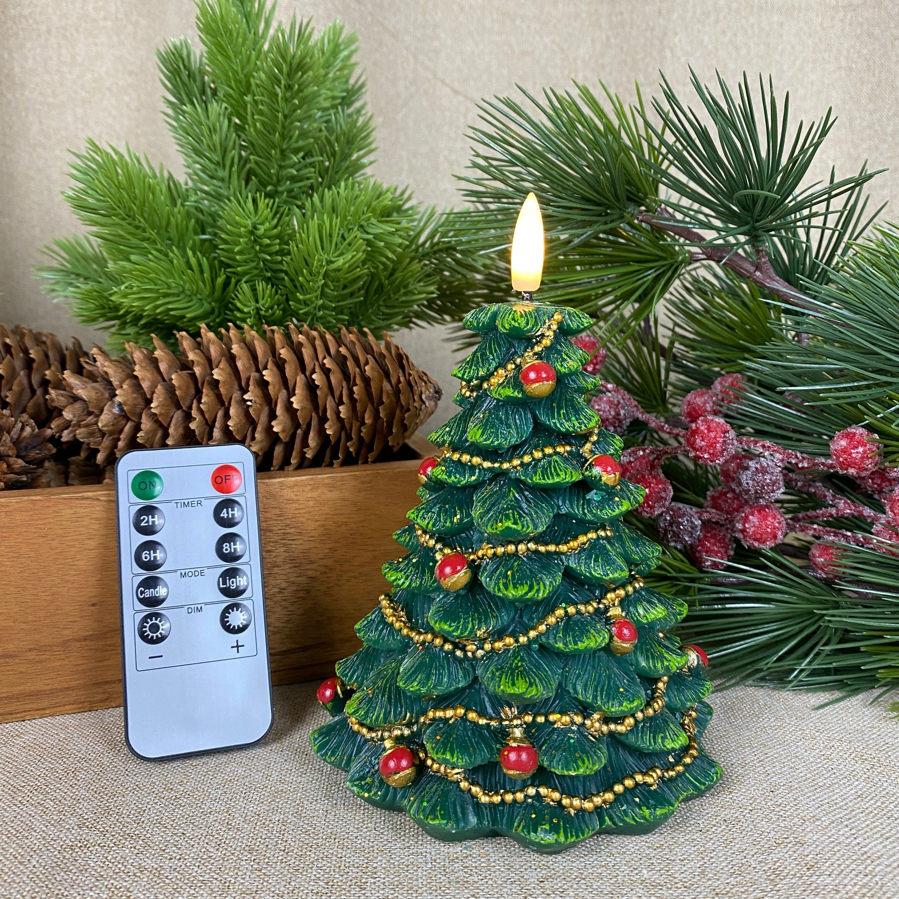 LED-Weihnachtsbaum aus Wachskerzen, Höhe 14 cm - mit Fernbedienung