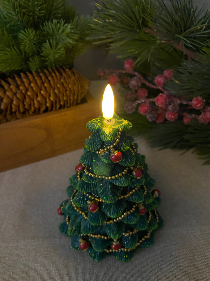 LED-Weihnachtsbaum aus Wachskerzen, Höhe 14 cm - mit Fernbedienung