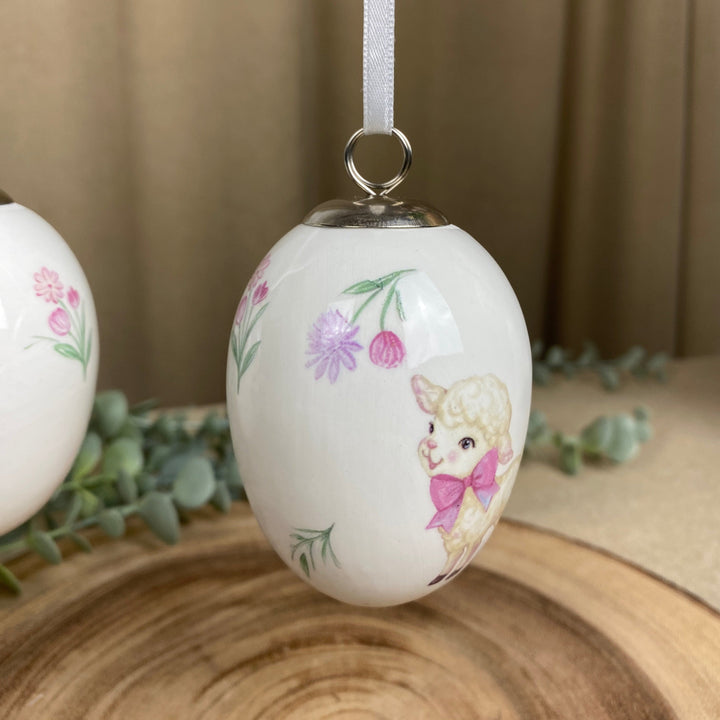 Dekorative Eier zum Aufhängen, 1 Stück – verschiedene Designs, Lamm/Kaninchen