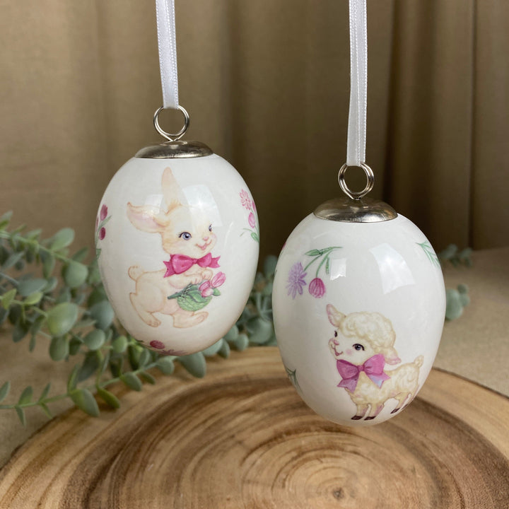 Dekorative Eier zum Aufhängen, 1 Stück – verschiedene Designs, Lamm/Kaninchen