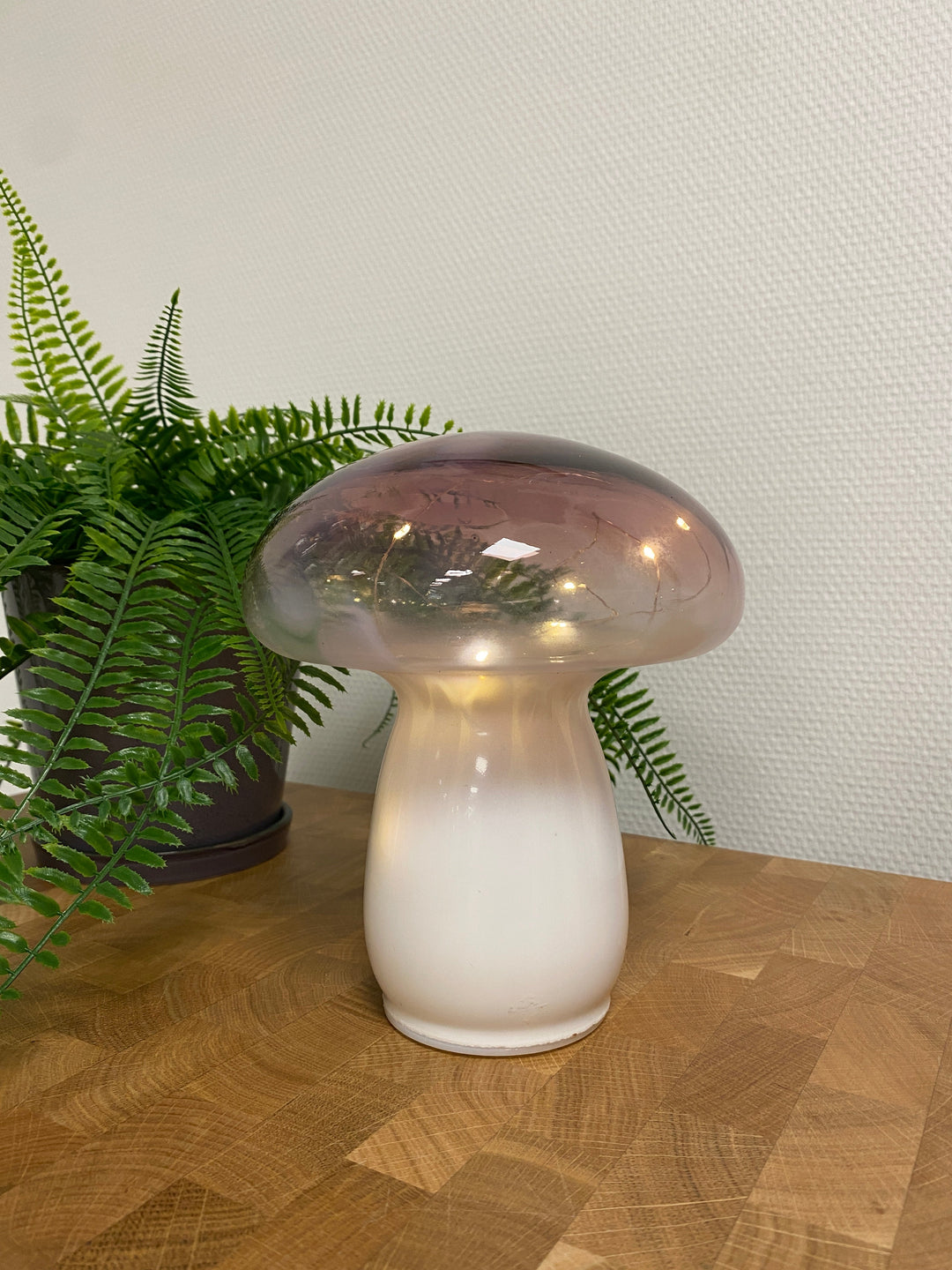 LED-Pilz - Glasbatterie 17 cm rosa