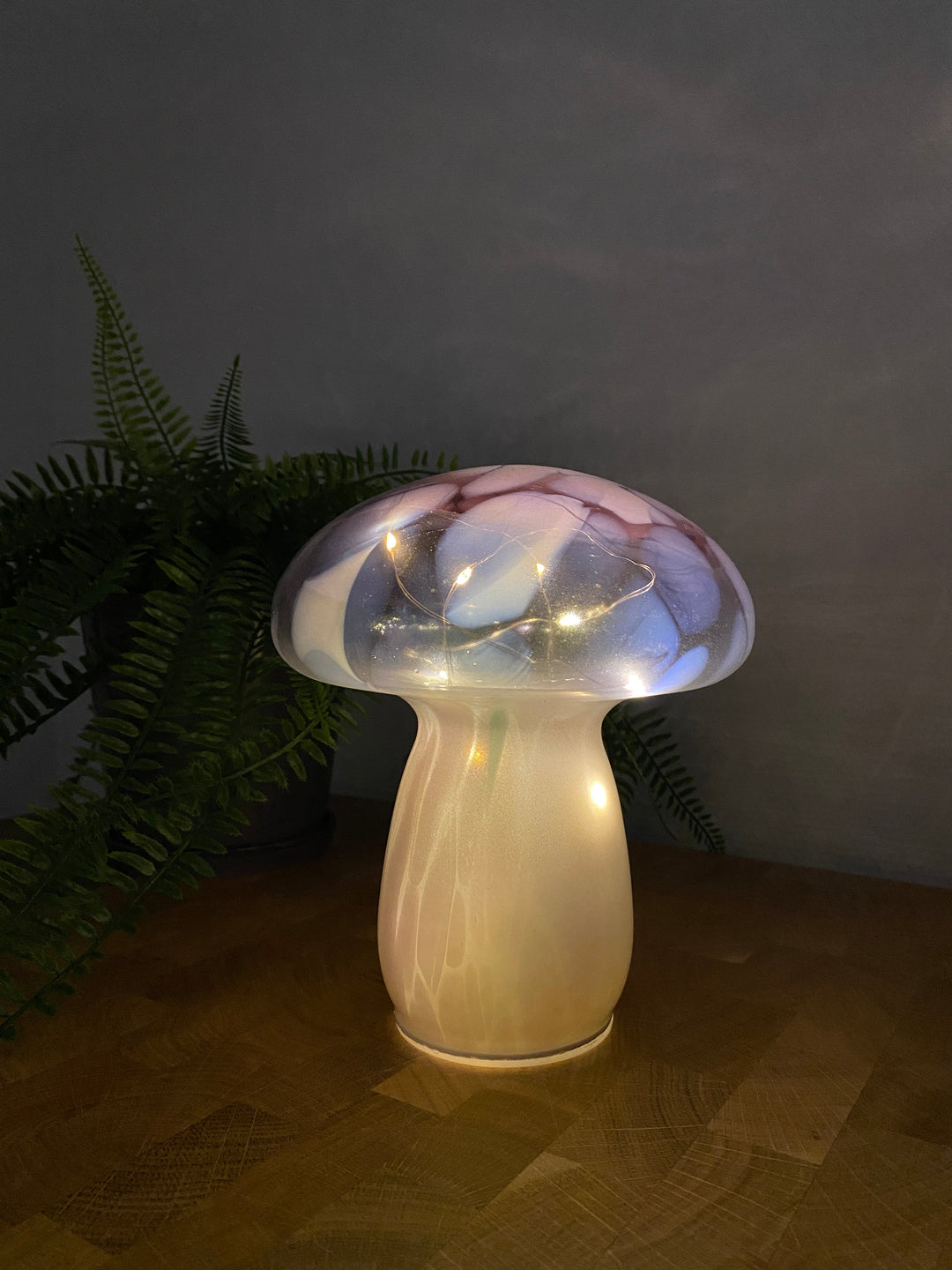 LED-Pilz - Glasbatterie 17 cm rosa