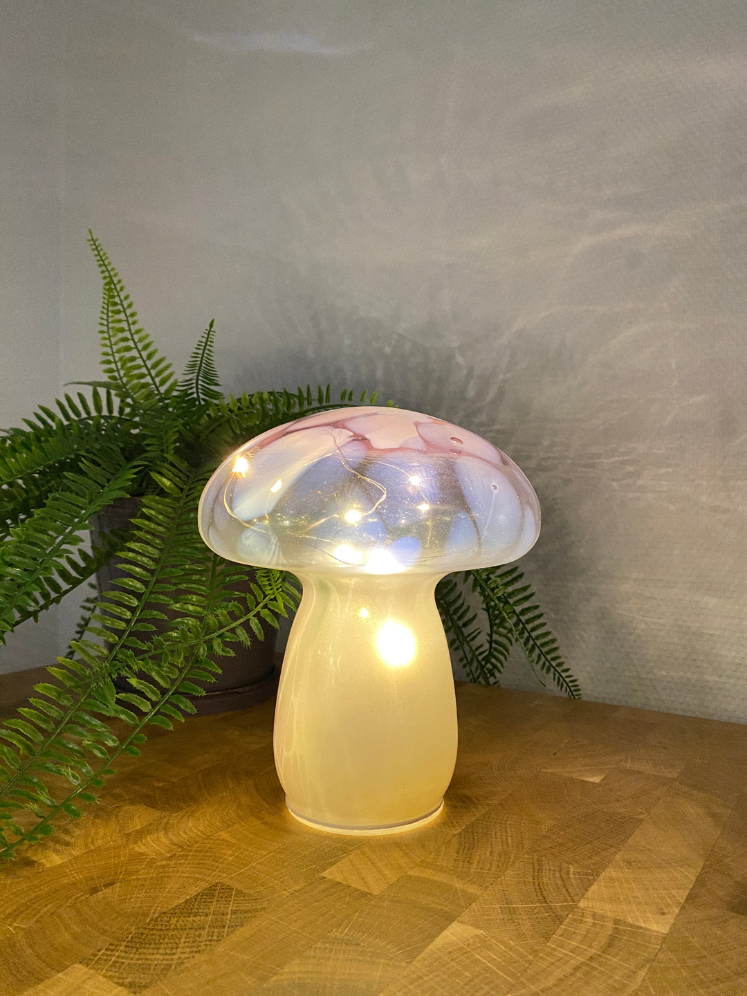 LED-Pilz - Glasbatterie 17 cm rosa