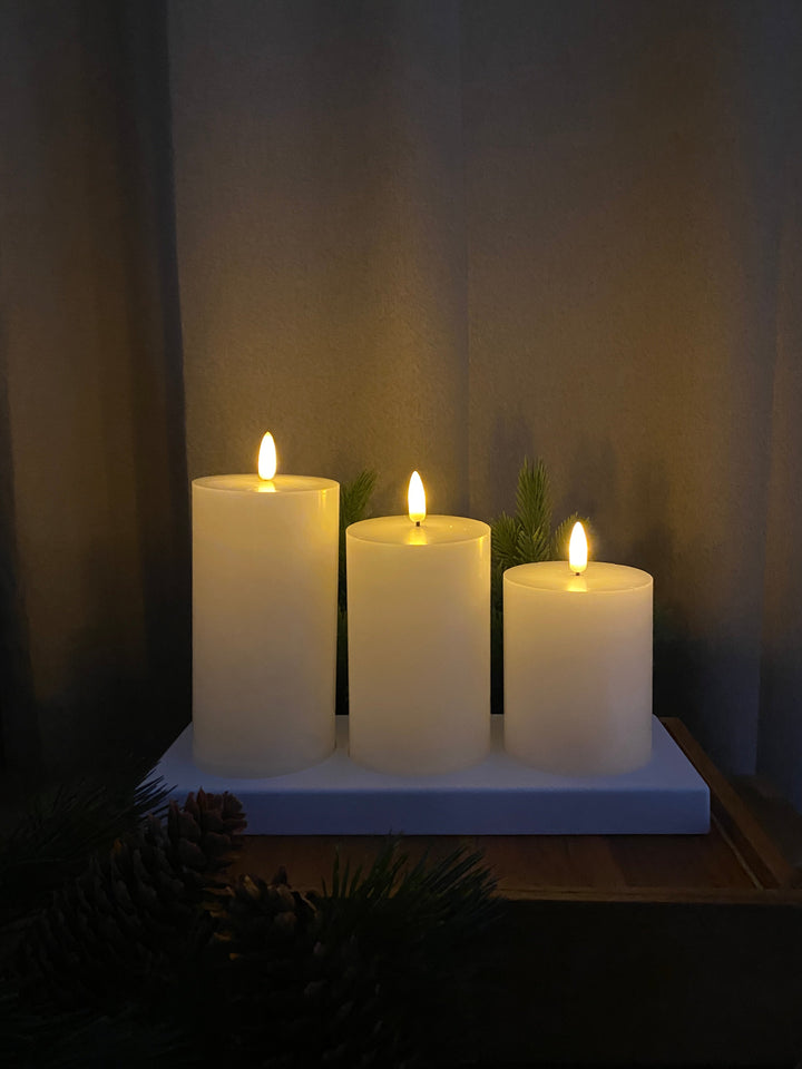 Conzept Electric – Wiederaufladbare LED-Blockleuchten, 3er-Set – 3D-Flamme mit Fernbedienung, Timerfunktion und Ladestation