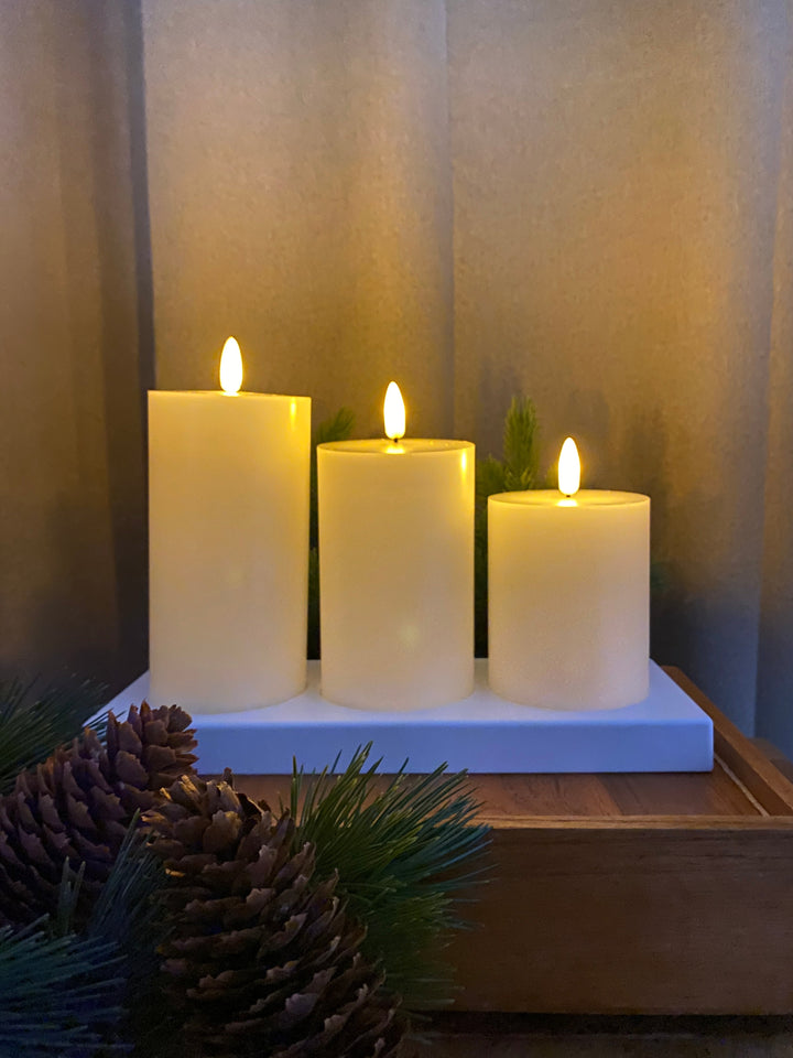 Conzept Electric – Wiederaufladbare LED-Blockleuchten, 3er-Set – 3D-Flamme mit Fernbedienung, Timerfunktion und Ladestation