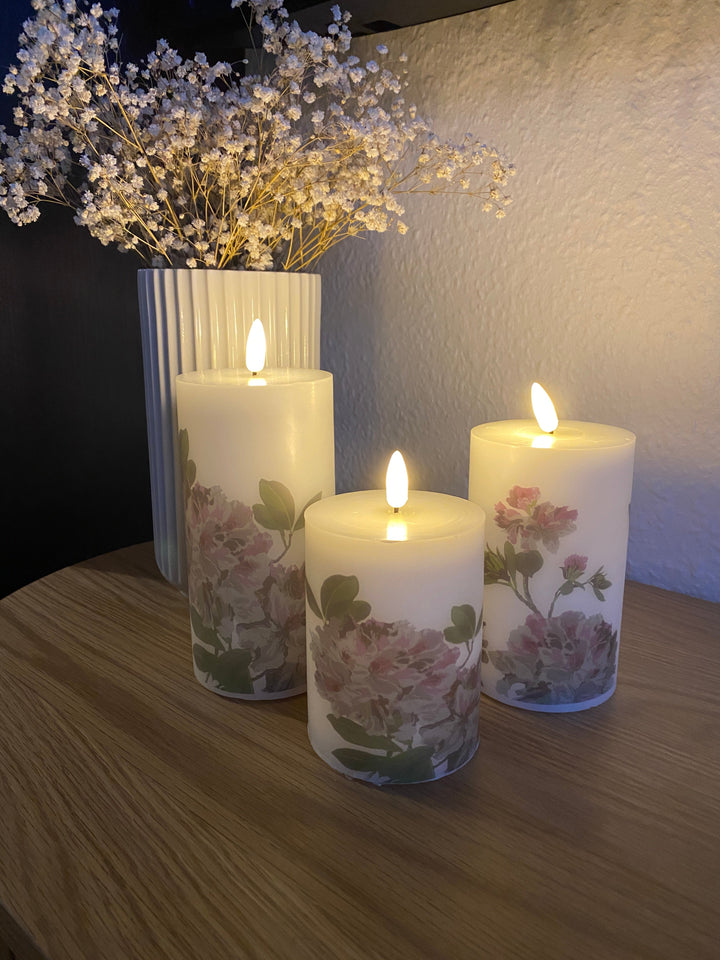 LED-Blockleuchten-Set, 3er-Pack – Hortensienmotiv mit Fernbedienung und Timerfunktion