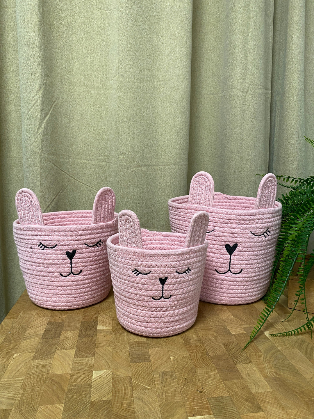 Korbset mit Henkeln – 3-teilig, rosa