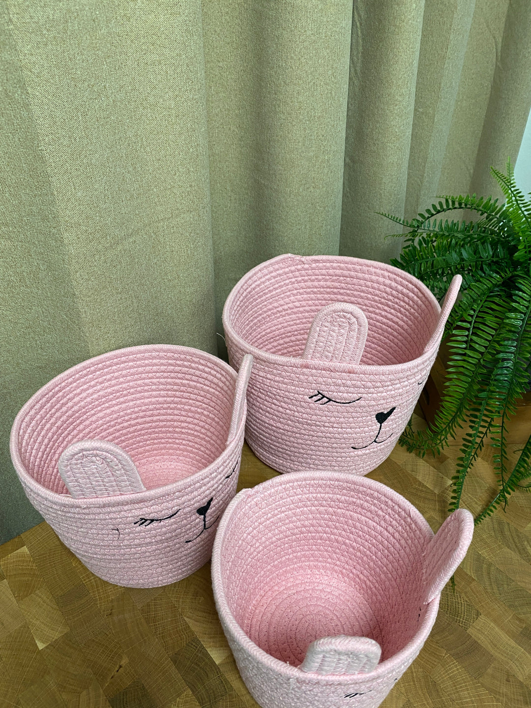 Korbset mit Henkeln – 3-teilig, rosa