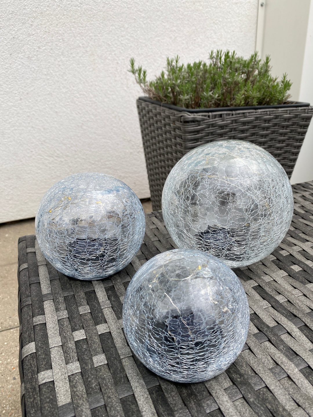 Solarkugeln aus Glas mit Rissstruktur – 3 Stück