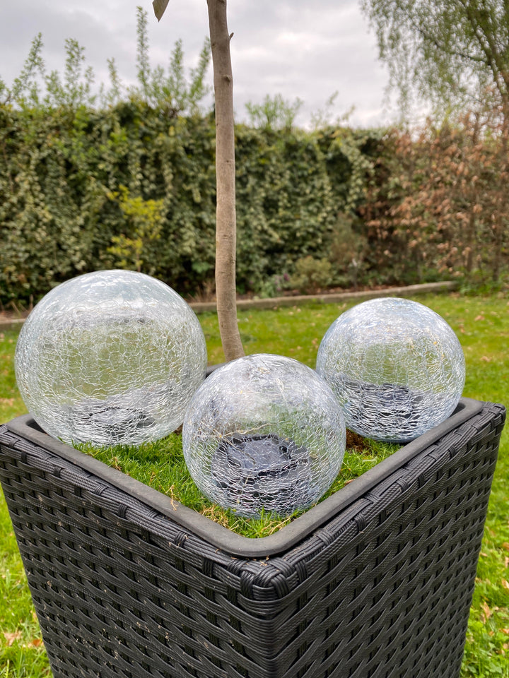 Solarkugeln aus Glas mit Rissstruktur – 3 Stück