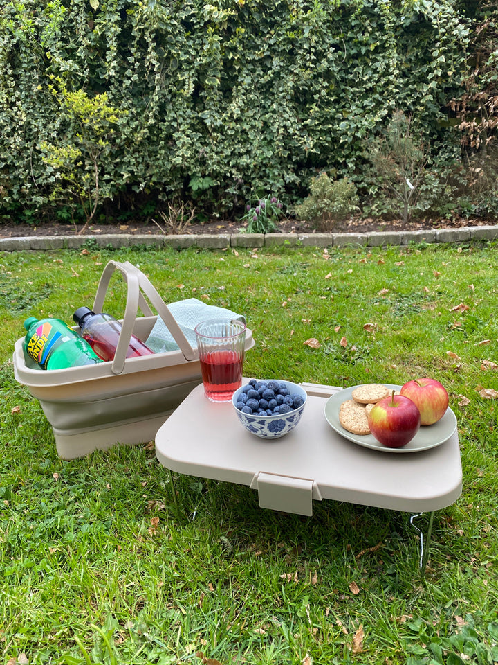 Picknickkorb mit Deckel, faltbar, 45 x 28,5 x 23,5 cm, aus Kunststoff, sandfarben