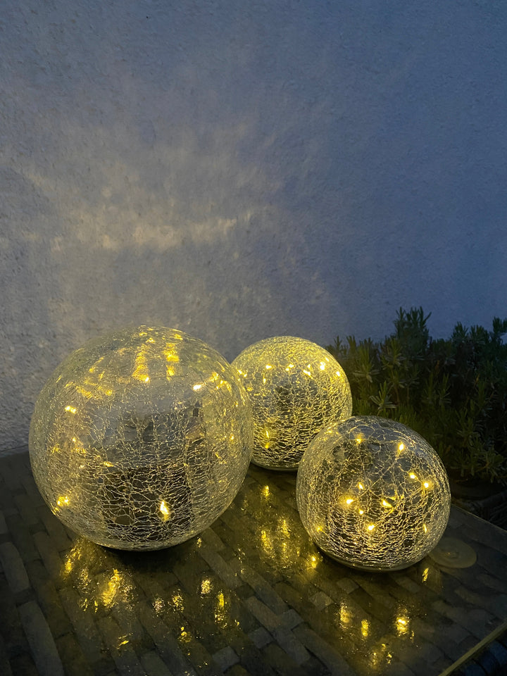 Solarkugeln aus Glas mit Rissstruktur – 3 Stück