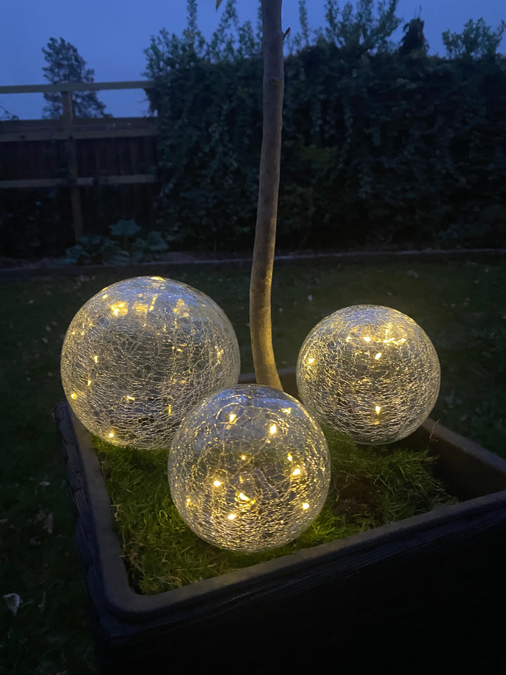 Solarkugeln aus Glas mit Rissstruktur – 3 Stück