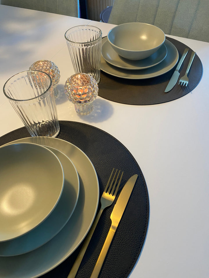 Wendbares Platzset - PU Ø38 cm schwarz/oliv