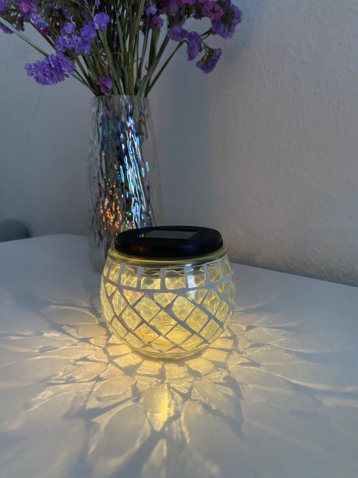 Solar-Tischleuchte Mosaik Ø10xH9 cm klar