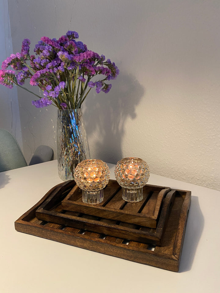 Tablettset, 3-teilig, dunkelbraunes Holz