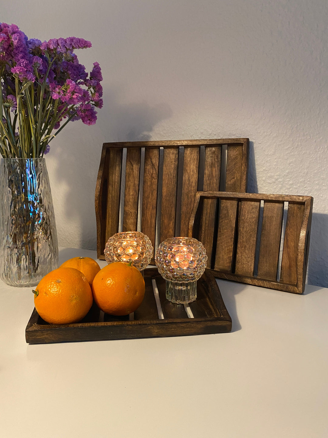 Tablettset, 3-teilig, dunkelbraunes Holz