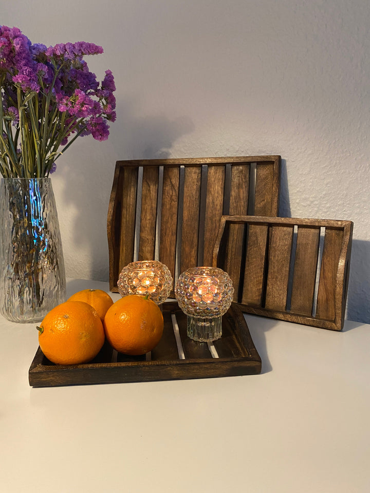 Tablettset, 3-teilig, dunkelbraunes Holz