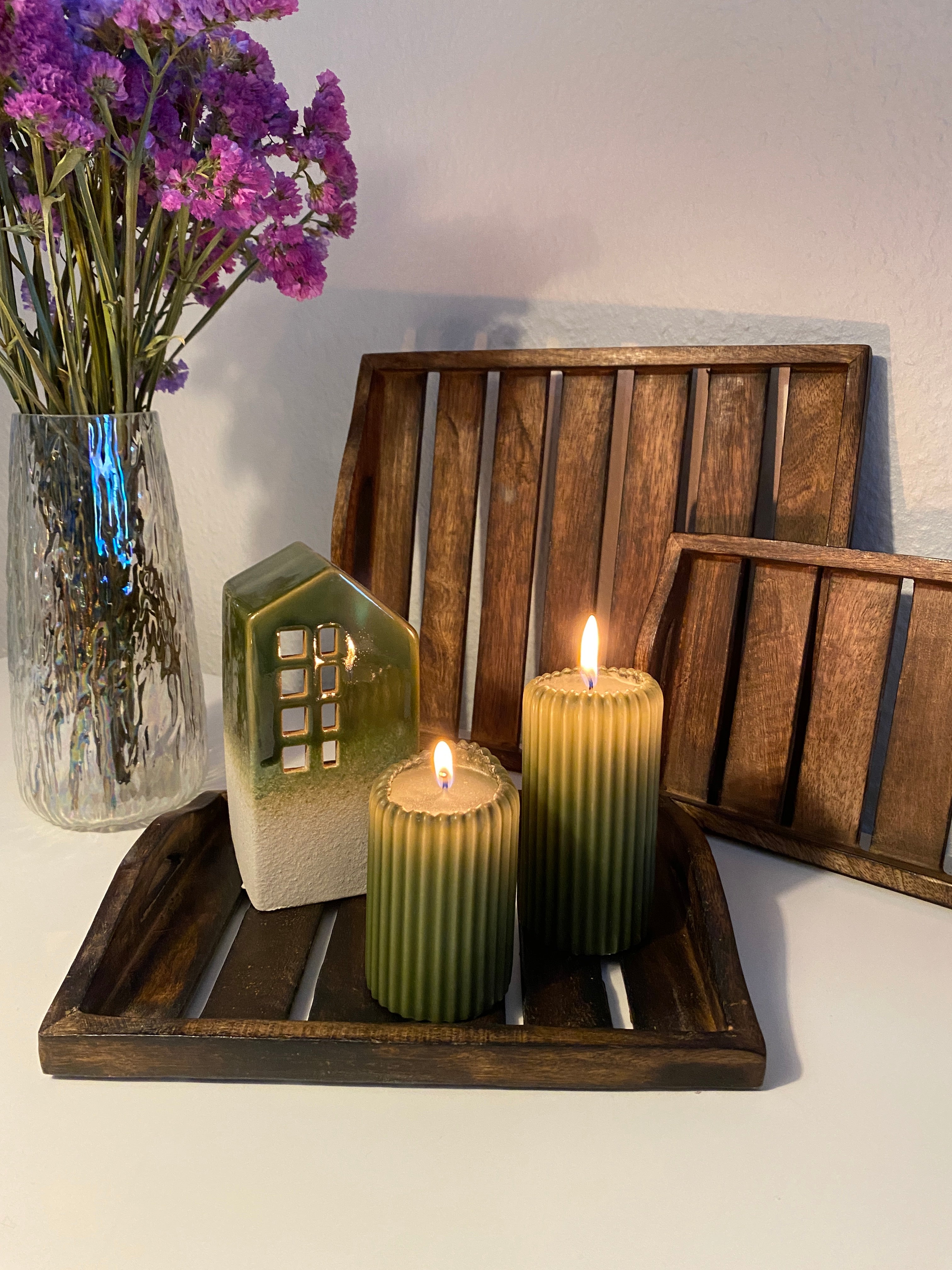 Tablettset, 3-teilig, dunkelbraunes Holz