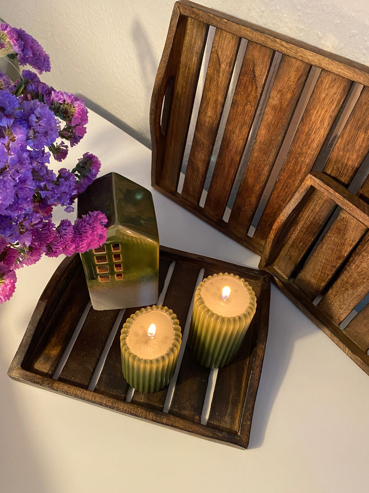 Tablettset, 3-teilig, dunkelbraunes Holz