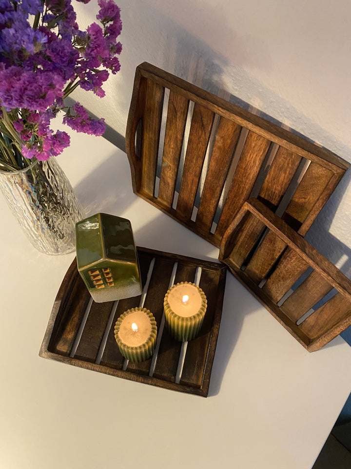 Tablettset, 3-teilig, dunkelbraunes Holz