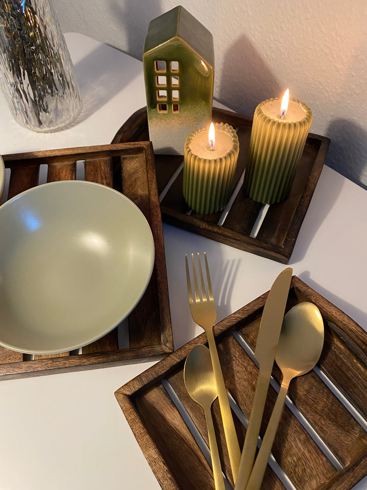 Tablettset, 3-teilig, dunkelbraunes Holz