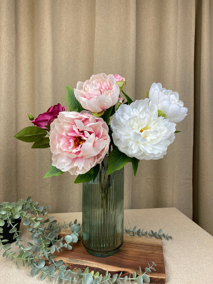 Flora-Vase – geriffeltes Glas, 12 x 25 cm – 3 verschiedene Farben