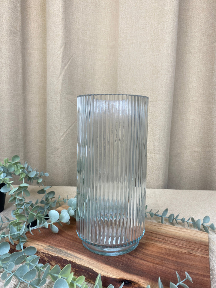 Flora-Vase – geriffeltes Glas, 12 x 25 cm – 3 verschiedene Farben
