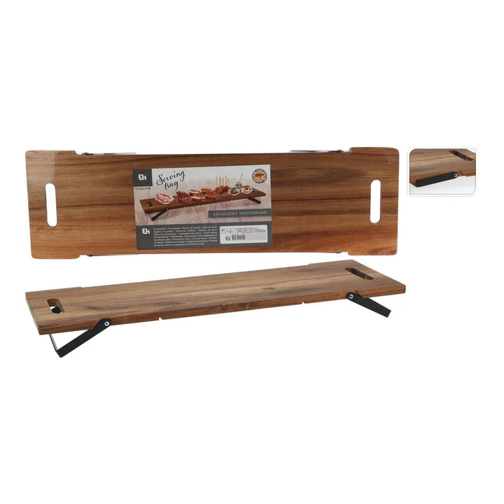 Serviertablett aus Akazienholz mit 2 Metallbeinen und Griff