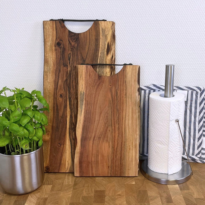 Schneidebrett mit Ledergriff, 45 x 22 cm, Akazienholz, geölt