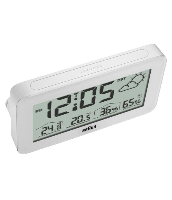 Braun – Digitaler Wecker mit Innen-/Außentemperaturanzeige BC13WP-DCF – Weiß