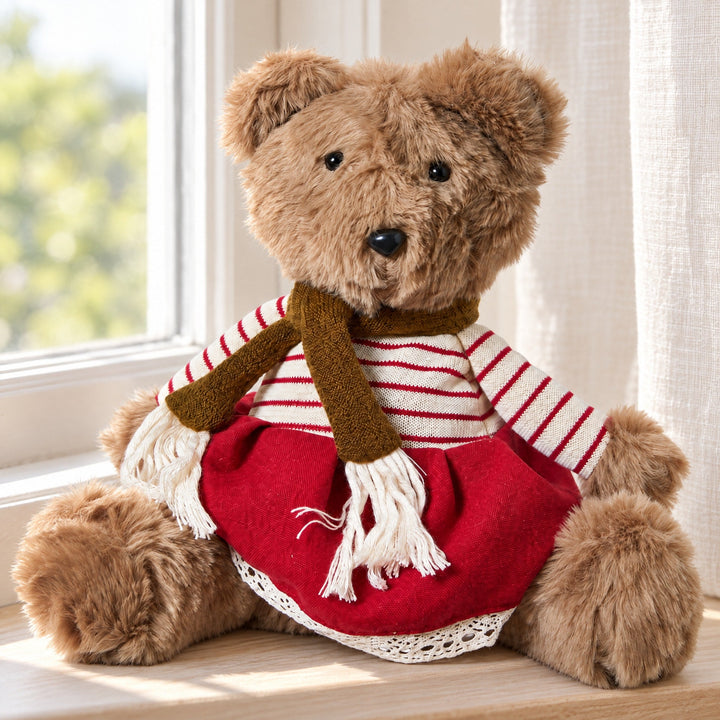 Teddybär mit Strickpullover 17x17x43 natur rot