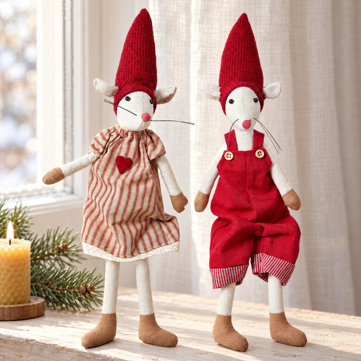 Weihnachtsmaus 2-fach sort. 41 cm unifarben/gestreift rot/natur