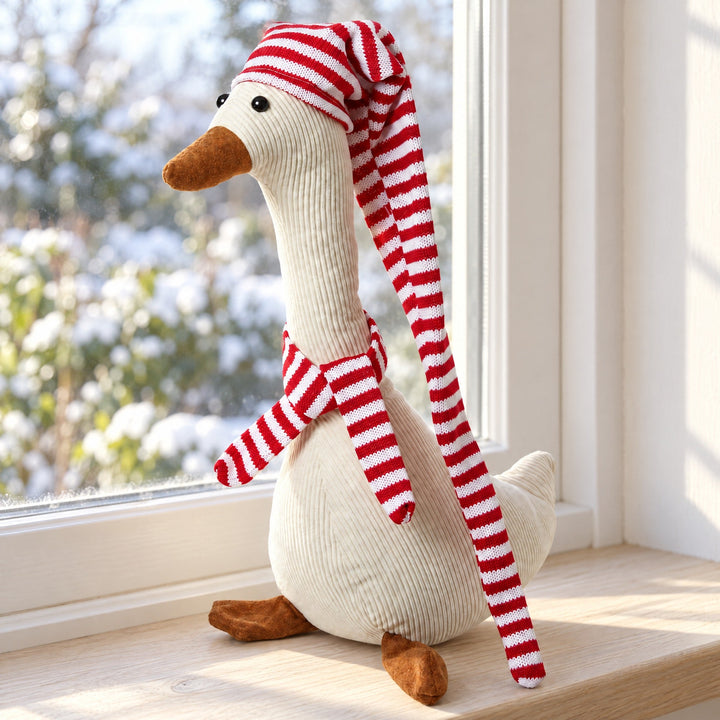 Weihnachtsente mit Streifen 32x15x45/90 cm Samt weiß/rot